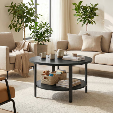 31.5" Round 2-Tier Coffee Table with Open Storage Shelf