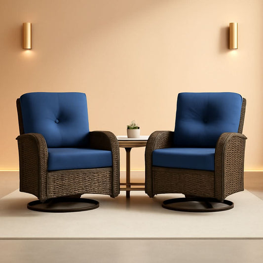 Wicker Swivel Rocker Chairs Set of 2 with Glass-Top Side Table