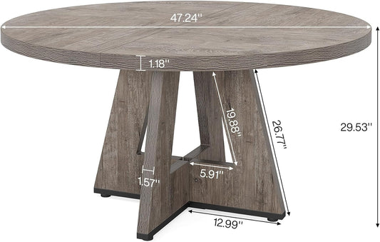 47-Inch Round Wood Farmhouse Dining Table, Grey