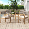 Braided Acacia Wood Outdoor Dining Chairs Set Of 4 -Teak Look With Beige Rope & Cream Cushions, Armrests -All-Weather Patio Furniture For Garden, Poolside, And Backyard  Durable & Stylish