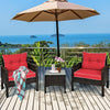 Red 3 Piece Outdoor Patio Furniture Set With Wicker Chairs And Glass Top Coffee Table-1