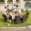 7-Piece Patio Dining Set, Acacia Wood Table & Black Rattan Chairs