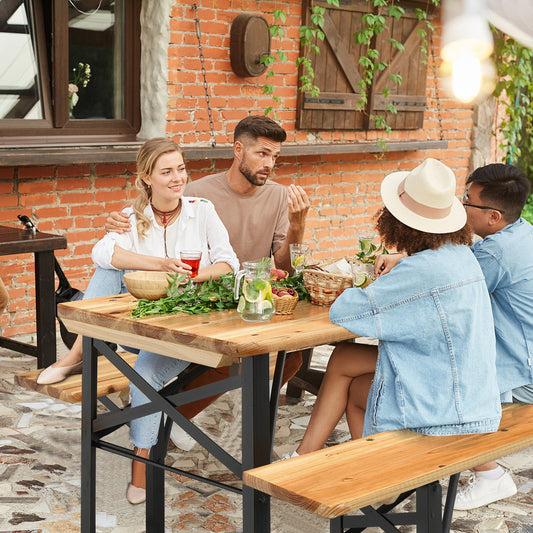 Folding Wooden Picnic Table & Bench Set (3-Piece)