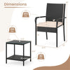 3-Piece PE Wicker Bistro Set with Glass 2-Tier Side Table, Beige