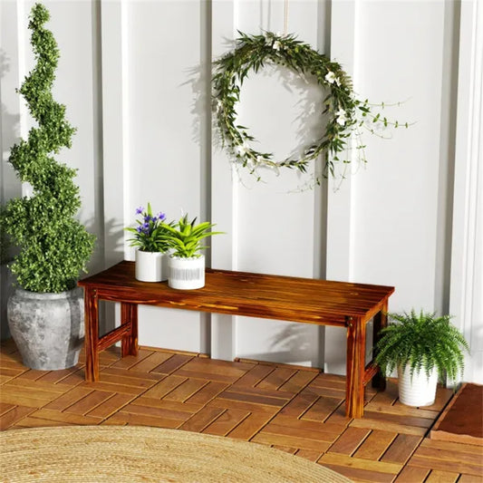 Two-Seat Carbonized Pine Garden Bench
