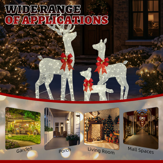 Pre-Lit Silver Reindeer Family Set, 5 ft