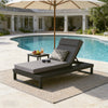 Outdoor Chaise Lounge Set — Acacia Wood, Dark Gray Cushions (Set of 2)