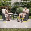 3 Piece Black Wicker Patio Furniture Set With Swivel Rocker Chairs And Side Table Beige Cushions-1