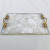 White Agate Serving Tray with Brass Handles