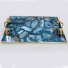 Blue Agate Serving Tray With Brass Handles