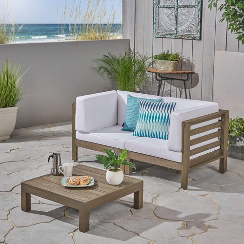 3-Piece Acacia Wood Loveseat Set with Coffee Table