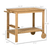 Rolling Outdoor Bar Cart — Fir Wood with Wine Bottle Storage, Natural