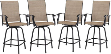 Swivel Outdoor Bar Stools, Set of Four with Durable Steel Frames