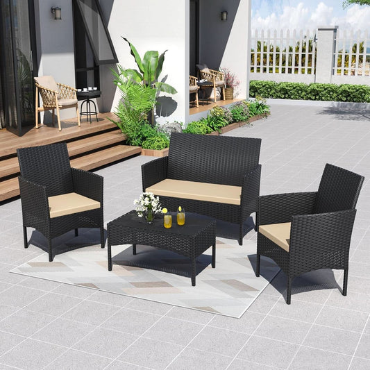 Four Piece Outdoor Rattan Patio Furniture Set