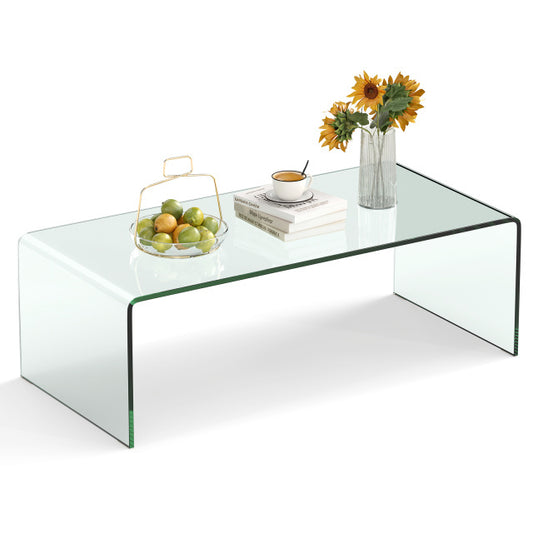Clear Tempered Glass Coffee Table with Rounded Edges