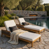 Solid Acacia & Wicker Sun Chaise Lounger, Set of 2