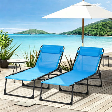 Folding Chaise Lounge Chairs, Set of 2 — Sky Blue