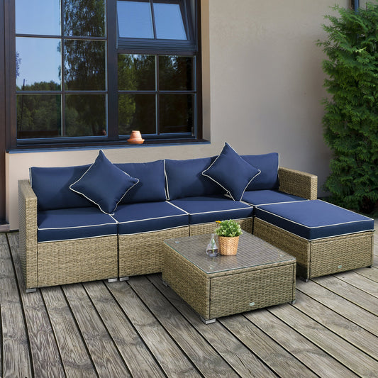 Rattan Sofa Set — 6 Piece Navy Blue