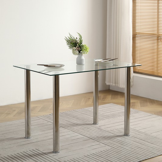 110cm Tempered Glass Dining Table Set with 4 Chairs