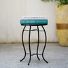Floral Patio Side Table, Small Outdoor Glass End Table