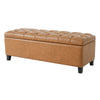 Tufted Storage Ottoman Bench, Brown PU with Wood Legs
