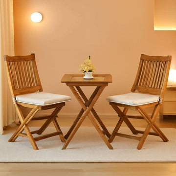 3-Piece Folding Bistro Set with Cushions, Acacia Wood
