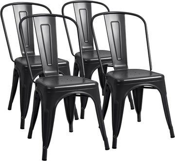 Stackable Metal Dining Chair Indoor Outdoor Black Set Of 4