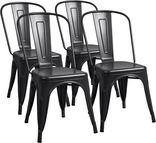 Stackable Metal Dining Chair Indoor Outdoor Black Set Of 4