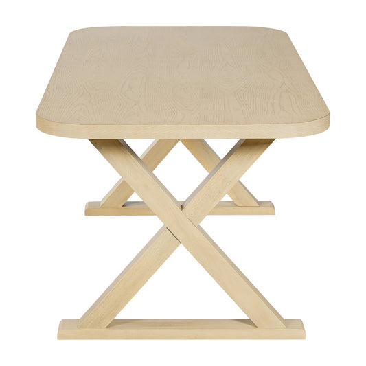 Natural Oak Veneer Dining Table with X-Shaped Wood Legs
