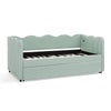 Cozy Gingham Daybed with Trundle Twin Size Sofa Bed in Cyan Linen