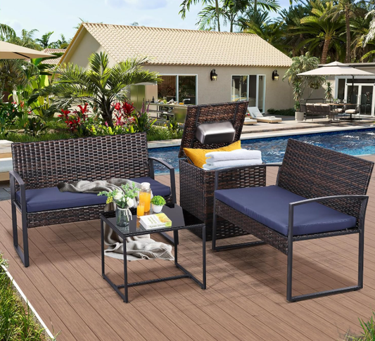 4-Piece Wicker Conversation Set with Cooler Storage