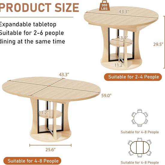 Natural Oak Extendable Round Dining Table Furniture-1