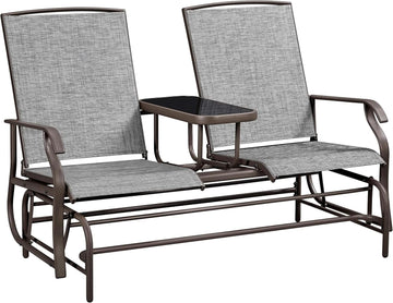 Two-Seat Outdoor Glider Bench with Center Table