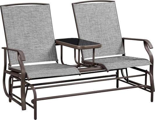 Two-Seat Outdoor Glider Bench with Center Table