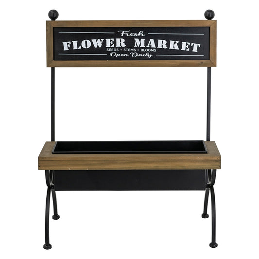 Rustic Wood Planter Stand with Black Iron Frame, 24 in