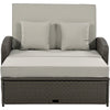 Wicker Double Chaise Lounge — two-person reclining wicker loungers with cushions and middle table