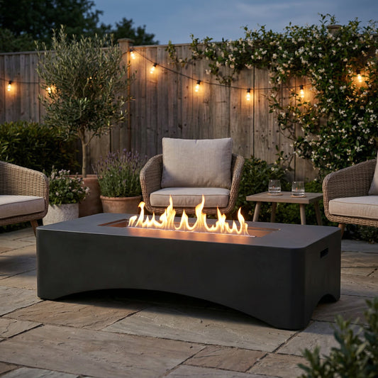 56" Rectangular Concrete Propane Fire Pit Table – Dark Grey