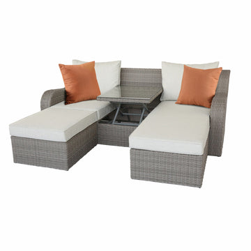 Wicker Patio Sectional &amp; Ottoman — 3 Piece