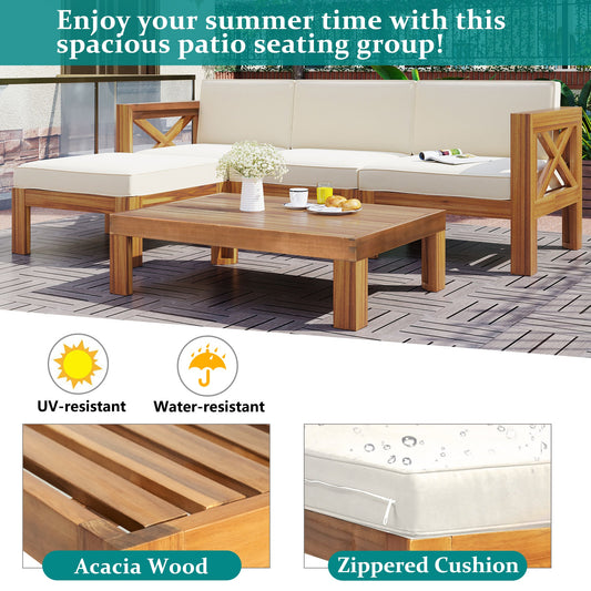 5-Piece Outdoor Sectional Sofa Set Solid Acacia Wood Beige with