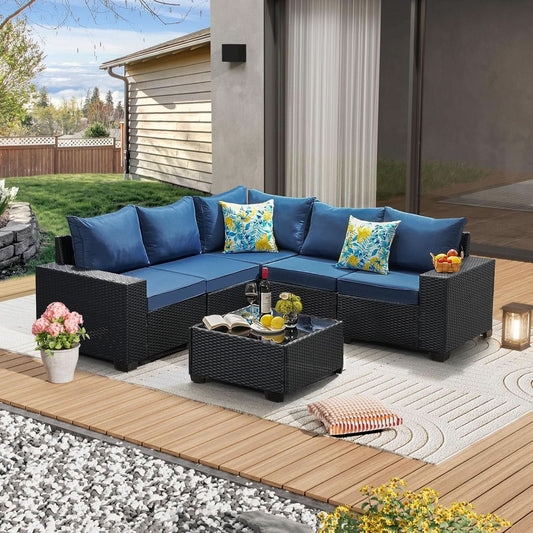 Six-Piece All-Weather Outdoor Wicker Sectional Sofa Set