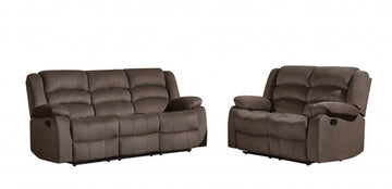 120-Inch Contemporary Brown Fabric Reclining Sofa Set