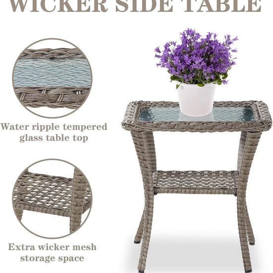 Outdoor Natural Wicker Swivel Patio Chairs Set With Glass Top Side Table-4