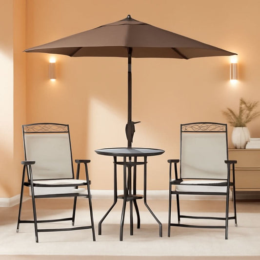 Patio Dining Set With 2 Folding Chairs Beige Umbrella