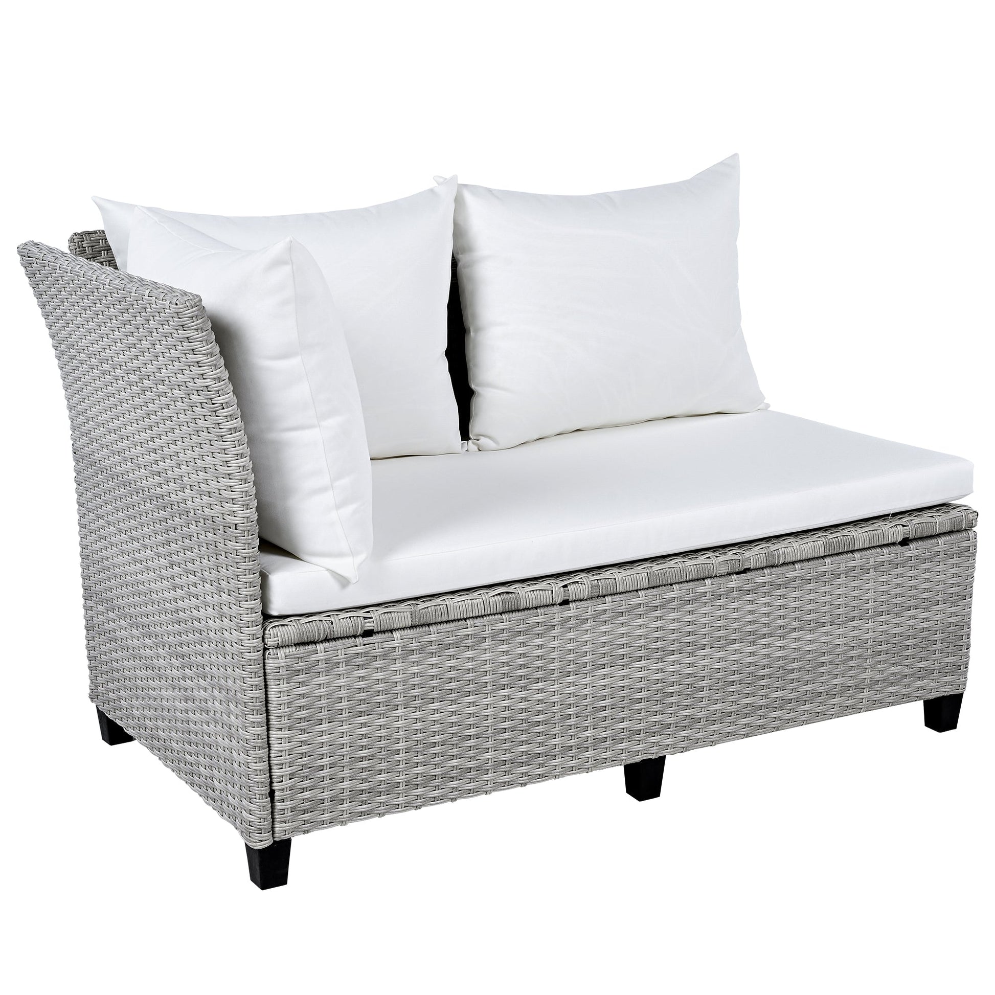 Rattan L-Shaped Patio Sectional — 5-piece outdoor wicker sectional sofa set with cushions