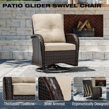Outdoor Swivel Rocker Chairs 3 Piece Wicker Set Cushioned