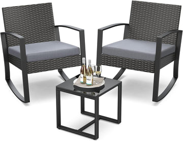 3-Piece Rattan Rocking Bistro Set with Coffee Table