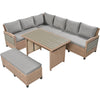 Rattan L-Shaped Patio Sectional — 5-piece outdoor wicker sectional sofa set with cushions