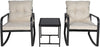 Three-Piece Patio Bistro Set with Rocking Chairs and Cushions, Beige
