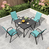 5-Piece Patio Dining Set with Wood-Grain Table, Umbrella Hole and 4