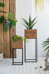 Set of 2 Reclaimed Wood Planters with Iron Stands